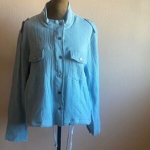 ELAN 100% Cotton Sky Blue Utility Jacket for Women